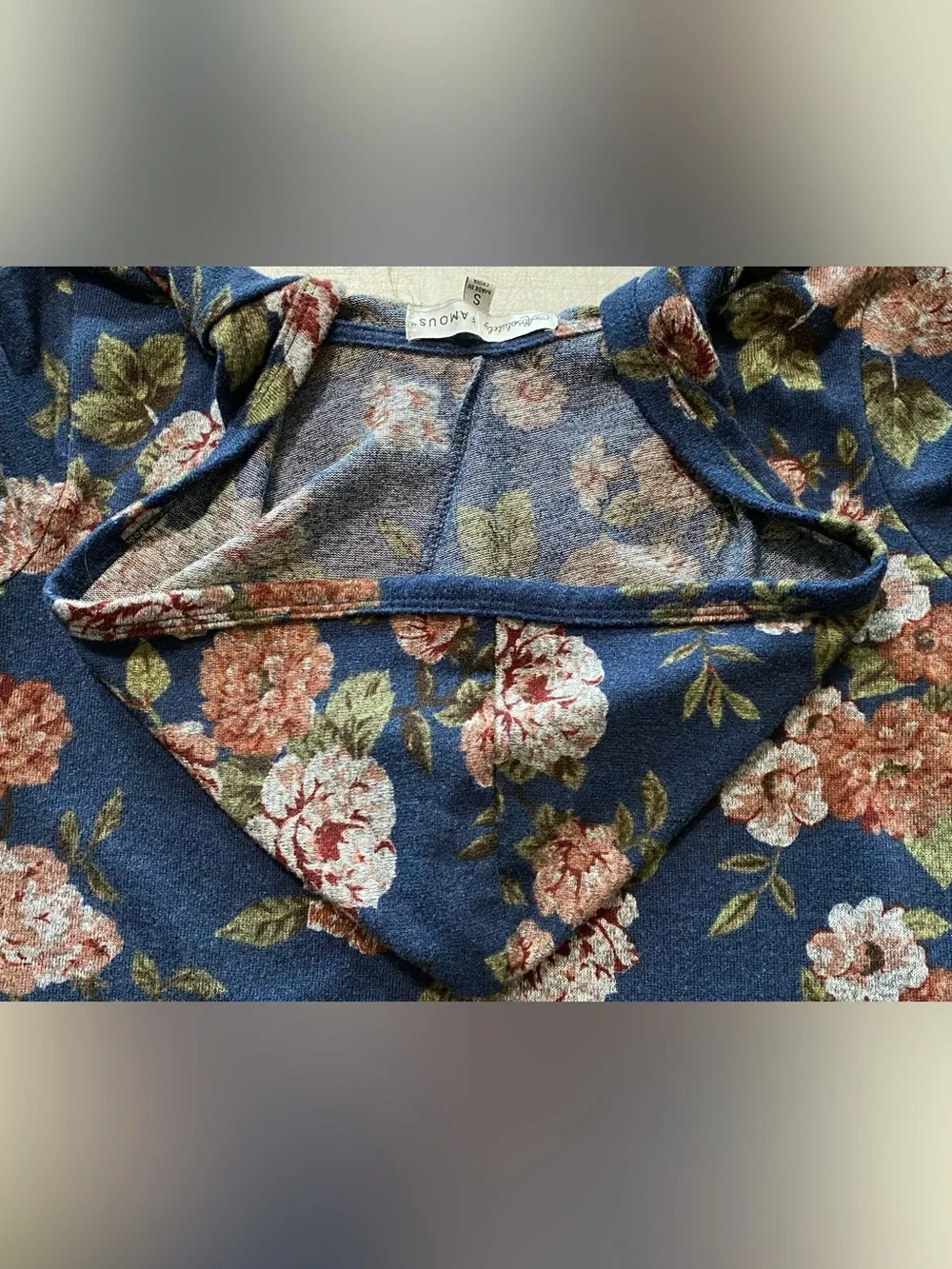Absolutely Famous Navy Floral Lace-Up Long Sleeve Top - Picture 6 of 11